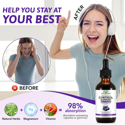 NIFEISHI Cortisol Reducer & Manager Liquid Drops for Women & Men | Cortisol Supplements with Ashwagandha & Magnesium | 9-in-1 Stress & Mood Support, Blueberry Flavor-2.02 floz - Maple Wellness Supplements