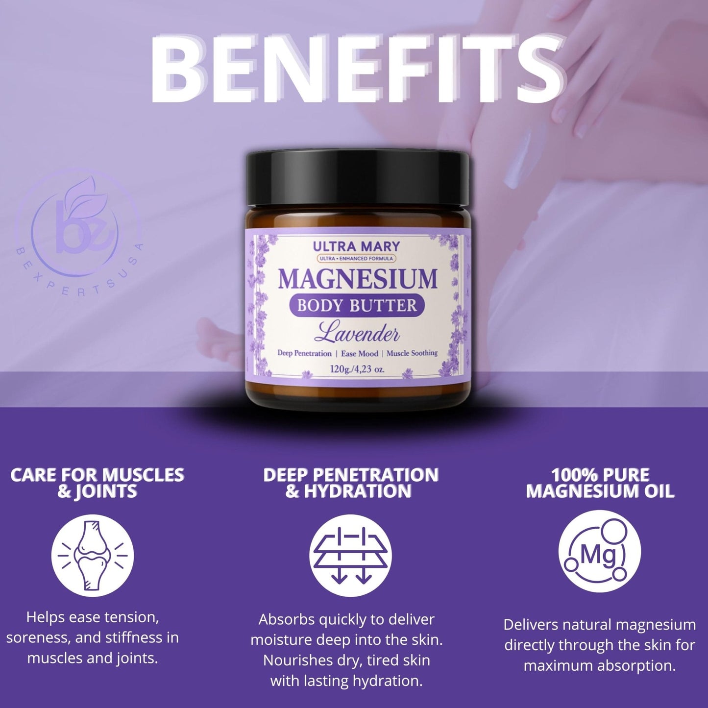 Nighttime Magnesium Cream for Pain, Nerve & Leg Cramps - Magnesium Body Butter for Sleep with Shea Butter, Jojoba Oil, Coconut Extract & Dandelion - Lavender Magnesium Lotion for Kids - 4.23oz - Maple Wellness Supplements