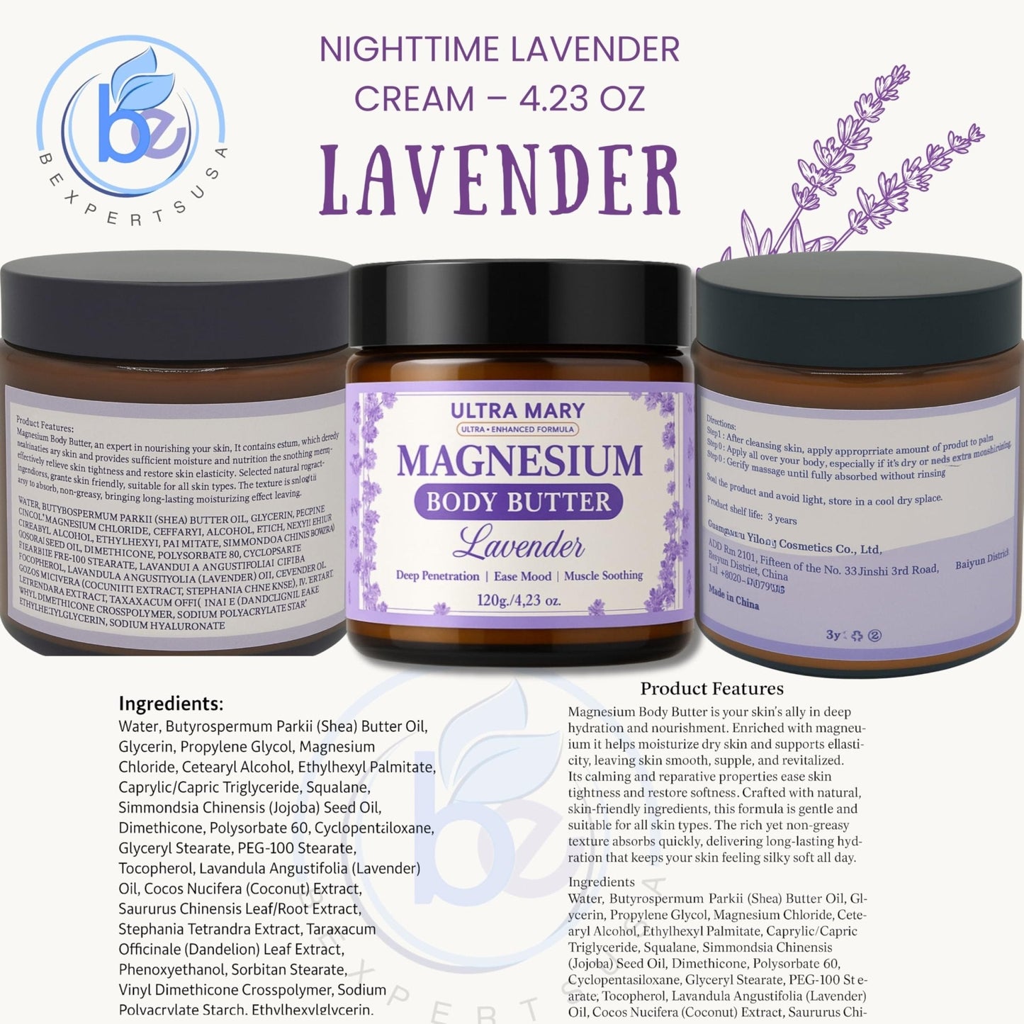 Nighttime Magnesium Cream for Pain, Nerve & Leg Cramps - Magnesium Body Butter for Sleep with Shea Butter, Jojoba Oil, Coconut Extract & Dandelion - Lavender Magnesium Lotion for Kids - 4.23oz - Maple Wellness Supplements