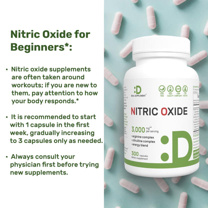 Nitric Oxide Supplement 3,000mg, 300 Capsules | 12-in-1 Complex for Men & Women – Arginine, Citrulline, Korean Red Ginseng, - Maple Wellness Supplements