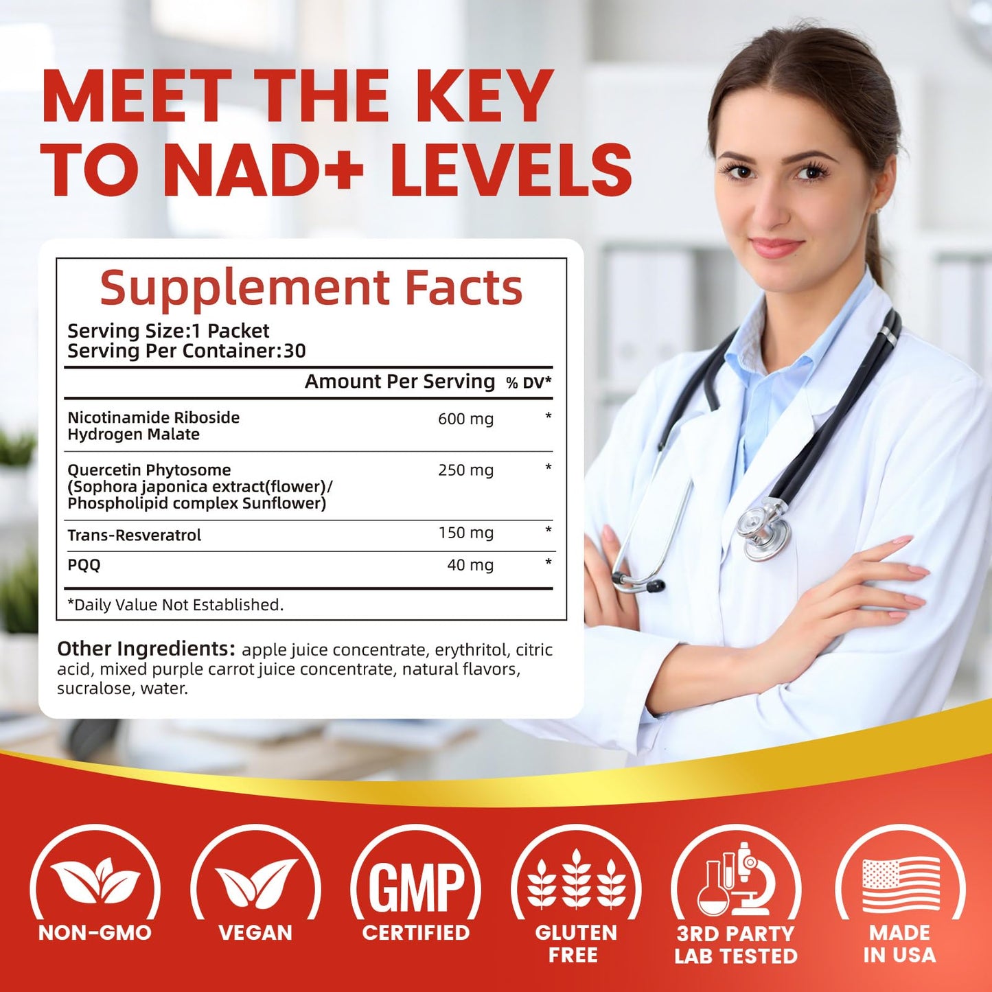 NIUSISE NAD Supplement, NAD+ Liquid, 1000mg Enhanced Formula with PQQ, Nicotinamide Riboside & Resveratrol, Advanced Anti-Aging Support for Men & Women, Sustained Energy, Vitality Boost (30 Packets) - Maple Wellness Supplements