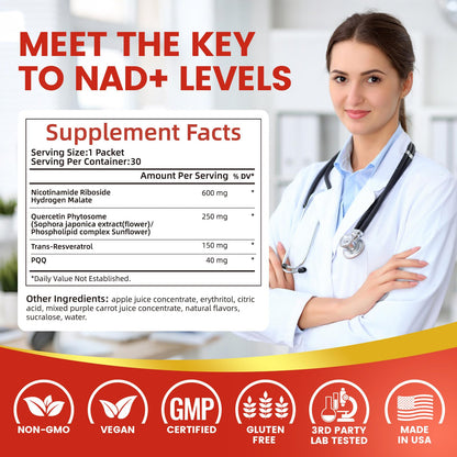 NIUSISE NAD Supplement, NAD+ Liquid, 1000mg Enhanced Formula with PQQ, Nicotinamide Riboside & Resveratrol, Advanced Anti-Aging Support for Men & Women, Sustained Energy, Vitality Boost (30 Packets) - Maple Wellness Supplements