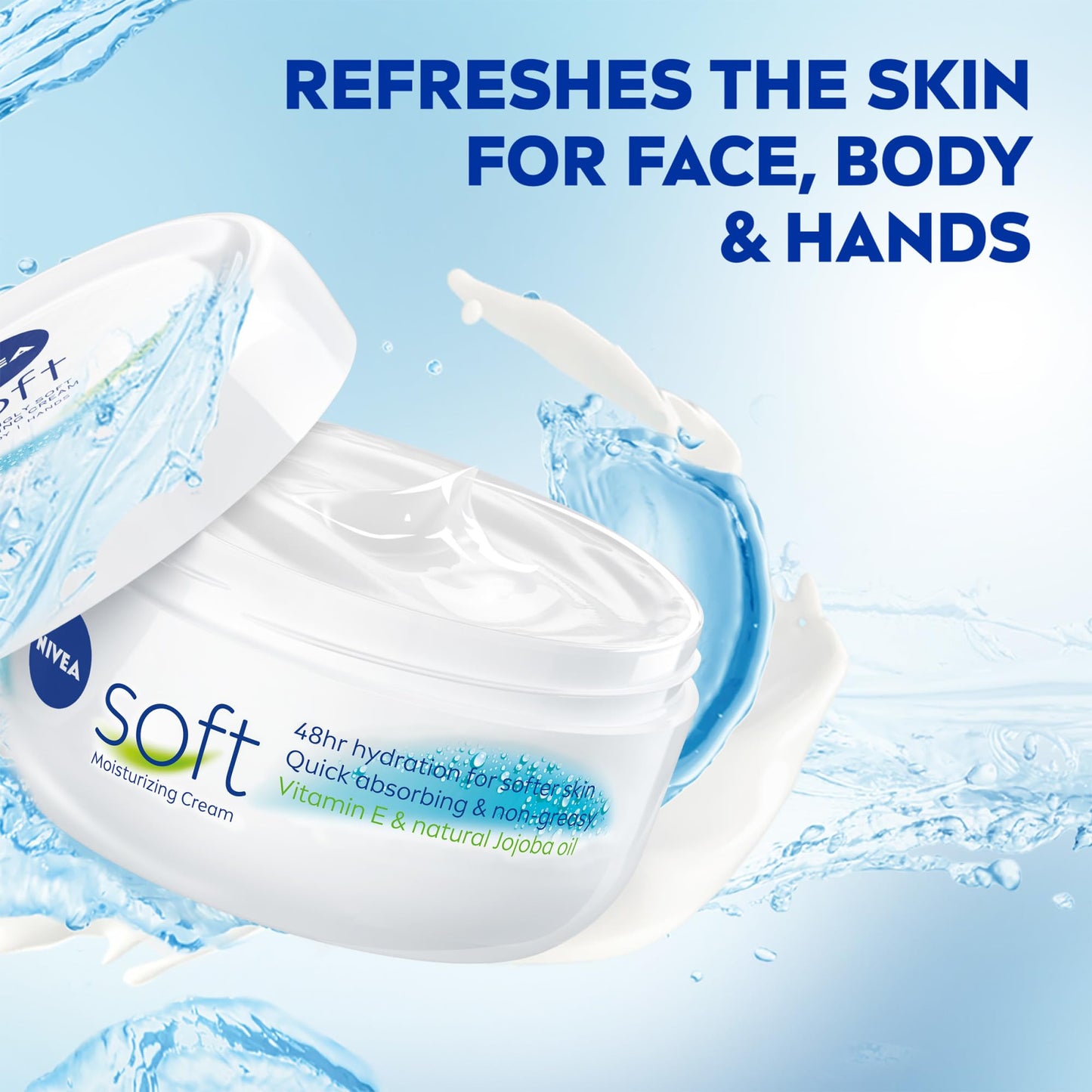 NIVEA Soft Refreshingly Soft Moisturizing Cream, Lightweight Body Moisturizer for Face, Body and Hands, Body Cream Enriched - Maple Wellness Supplements