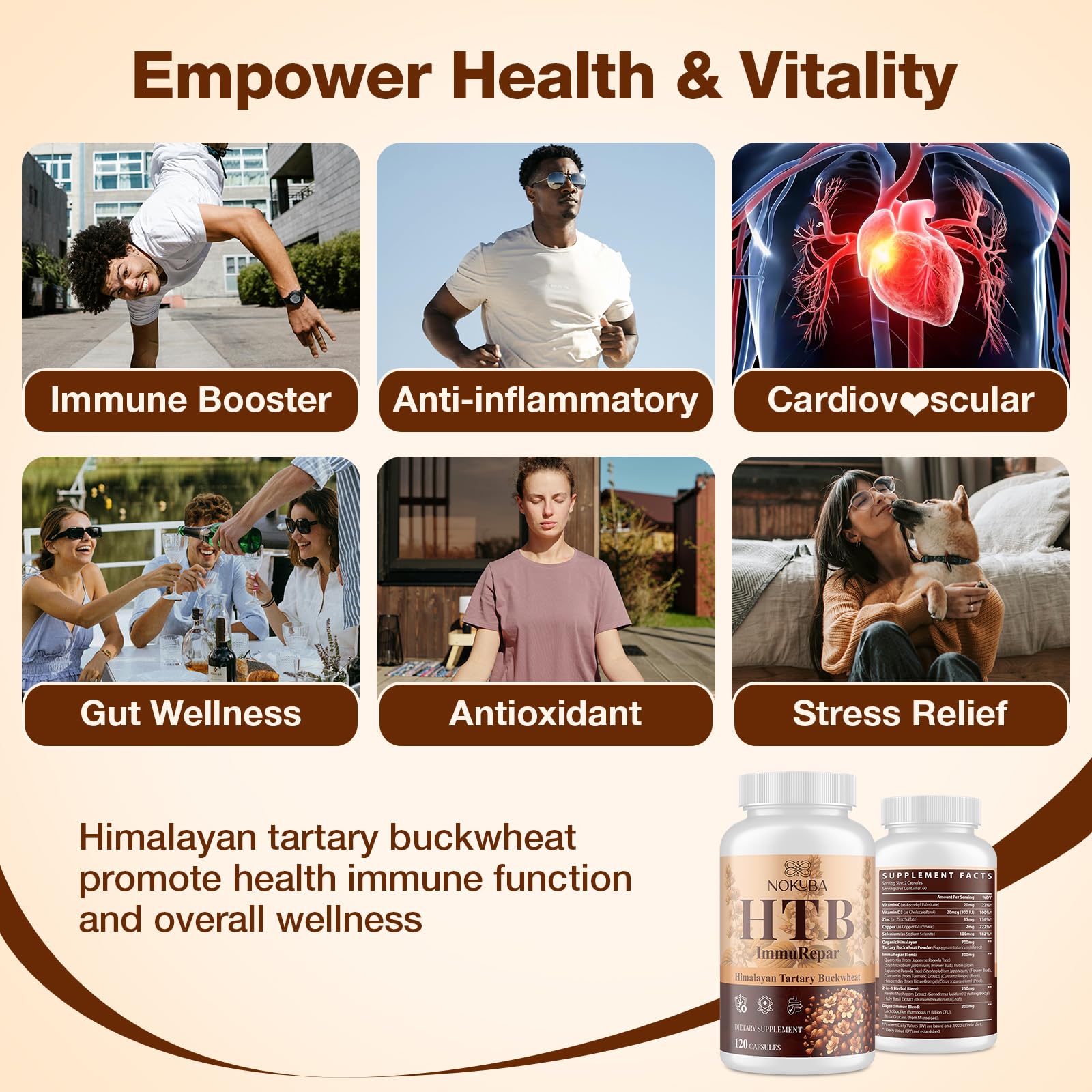 Nokuba Polyphenols Supplement for Immune Support | Himalayan Tartary Buckwheat Sourced | Polyphenol Superfood with Quercetin, Curcumin | Immune Booster, Antioxidant, Anti-inflammatory - 120 Capsules - Maple Wellness Supplements