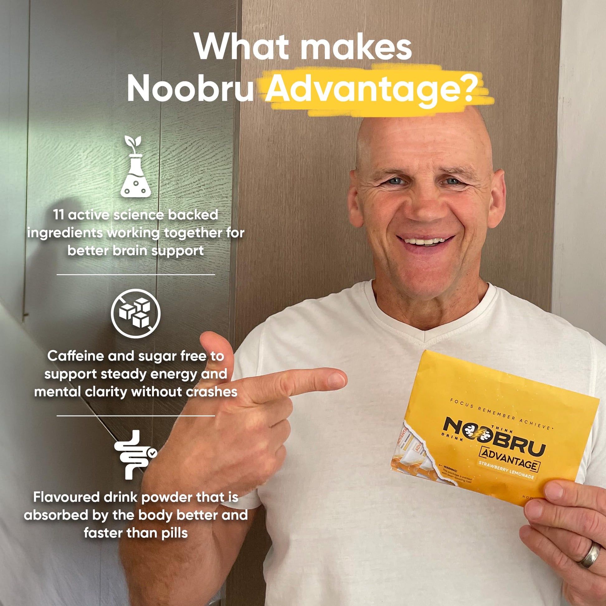 Noobru Аdvantage Nootropic - Delicious Nootropics Brain Supplement with 11 Active Ingredients - Natural Cognitive Enhancer - 20 Strawberry Lemonade Sachets - 1 Month Supply, 20 Count (Pack of 1) - Maple Wellness Supplements