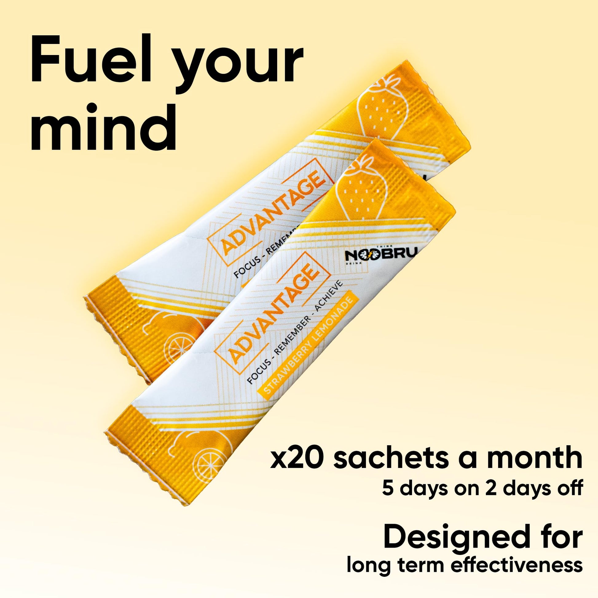 Noobru Аdvantage Nootropic - Delicious Nootropics Brain Supplement with 11 Active Ingredients - Natural Cognitive Enhancer - 20 Strawberry Lemonade Sachets - 1 Month Supply, 20 Count (Pack of 1) - Maple Wellness Supplements