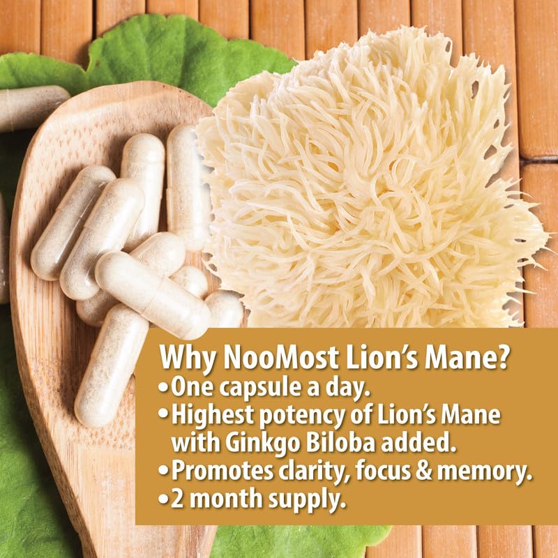 NooMost Organic Lions Mane Supplement Capsules 5400mg, Ginkgo Biloba 120mg - Maple Wellness Supplements