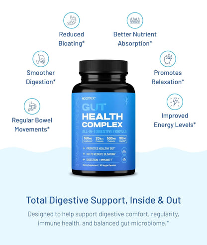 Nootrix Health Complex Supplement | Probiotics for Gut Health, Colon Cleanse & Bloating Relief | Promotes Healthy Digestion | Digestive Enzymes, Postbiotics & Prebiotics | 90 Capsules - Maple Wellness Supplements