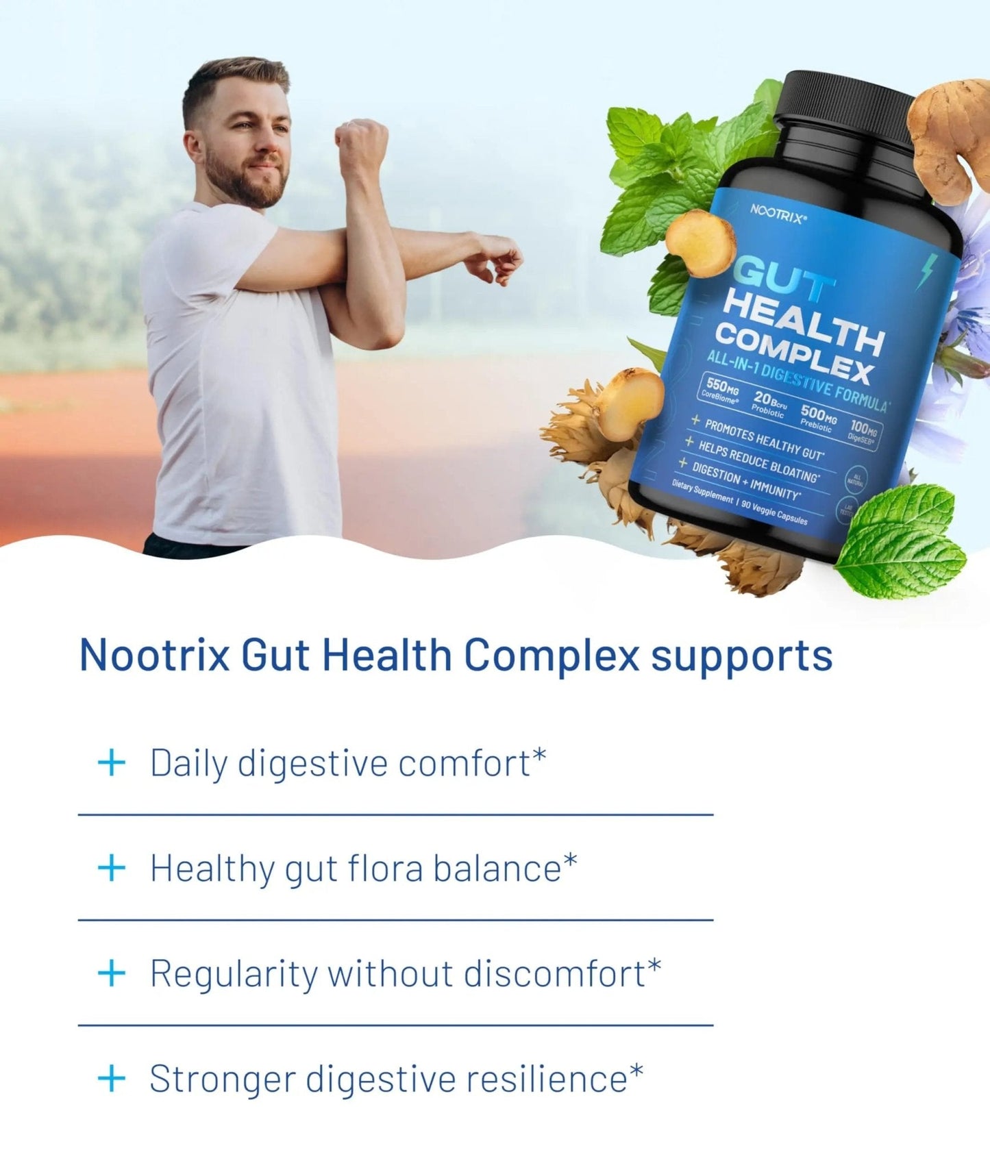 Nootrix Health Complex Supplement | Probiotics for Gut Health, Colon Cleanse & Bloating Relief | Promotes Healthy Digestion | Digestive Enzymes, Postbiotics & Prebiotics | 90 Capsules - Maple Wellness Supplements