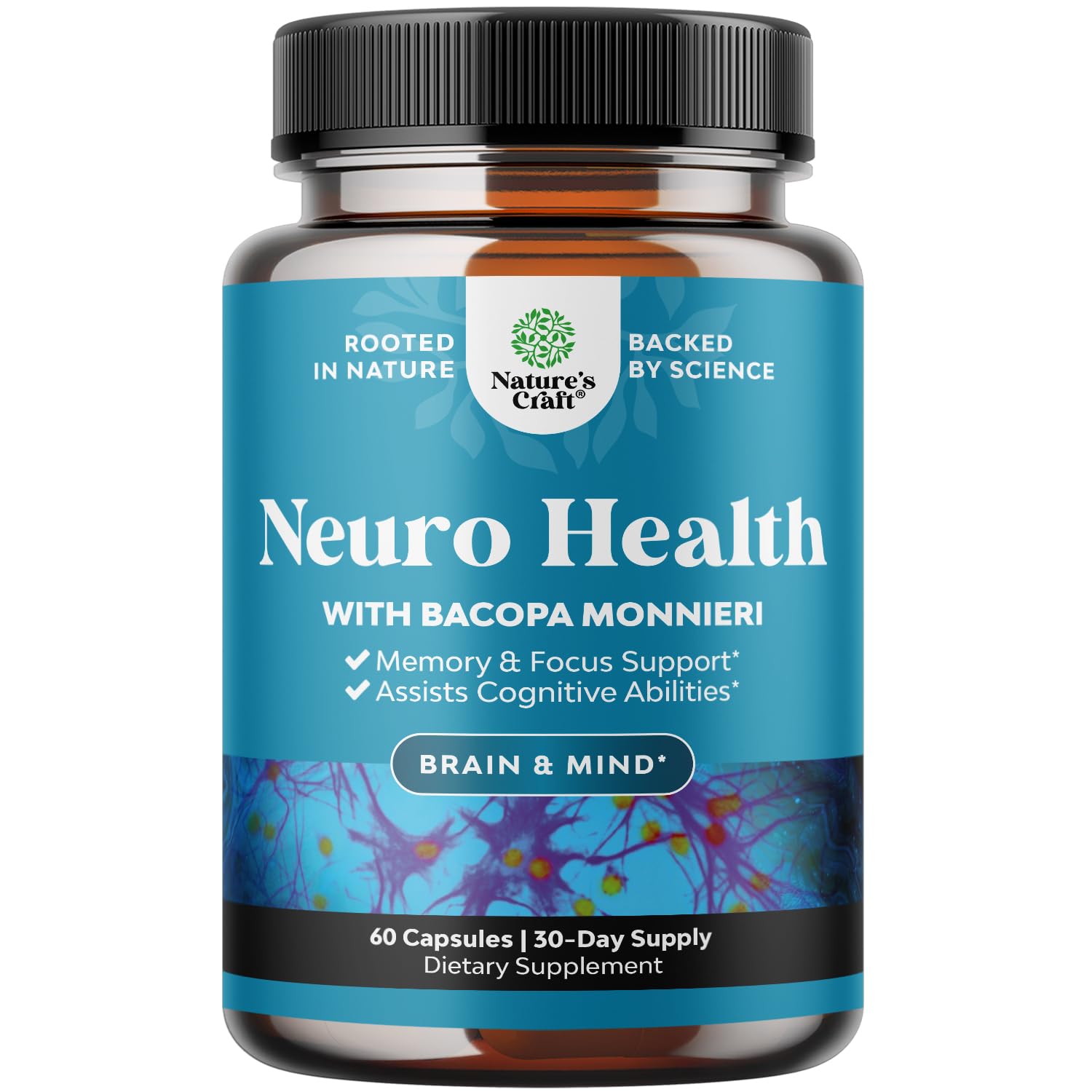 Nootropic Brain Supplement for Memory and Focus Support - Vitamins for Mental Support & Clarity with Bacopa Monnieri, VIT A, B6, Riboflavin, Niacin, Thiamin & Folate - Maple Wellness Supplements