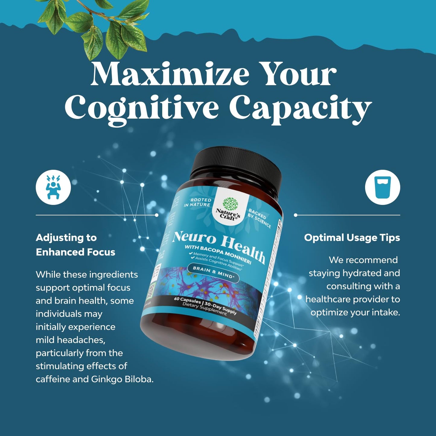 Nootropic Brain Supplement for Memory and Focus Support - Vitamins for Mental Support & Clarity with Bacopa Monnieri, VIT A, B6, Riboflavin, Niacin, Thiamin & Folate - Maple Wellness Supplements