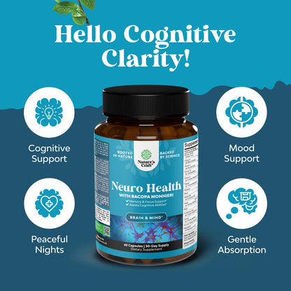 Nootropic Brain Supplement for Memory and Focus Support - Vitamins for Mental Support & Clarity with Bacopa Monnieri, VIT A, B6, Riboflavin, Niacin, Thiamin & Folate - Maple Wellness Supplements