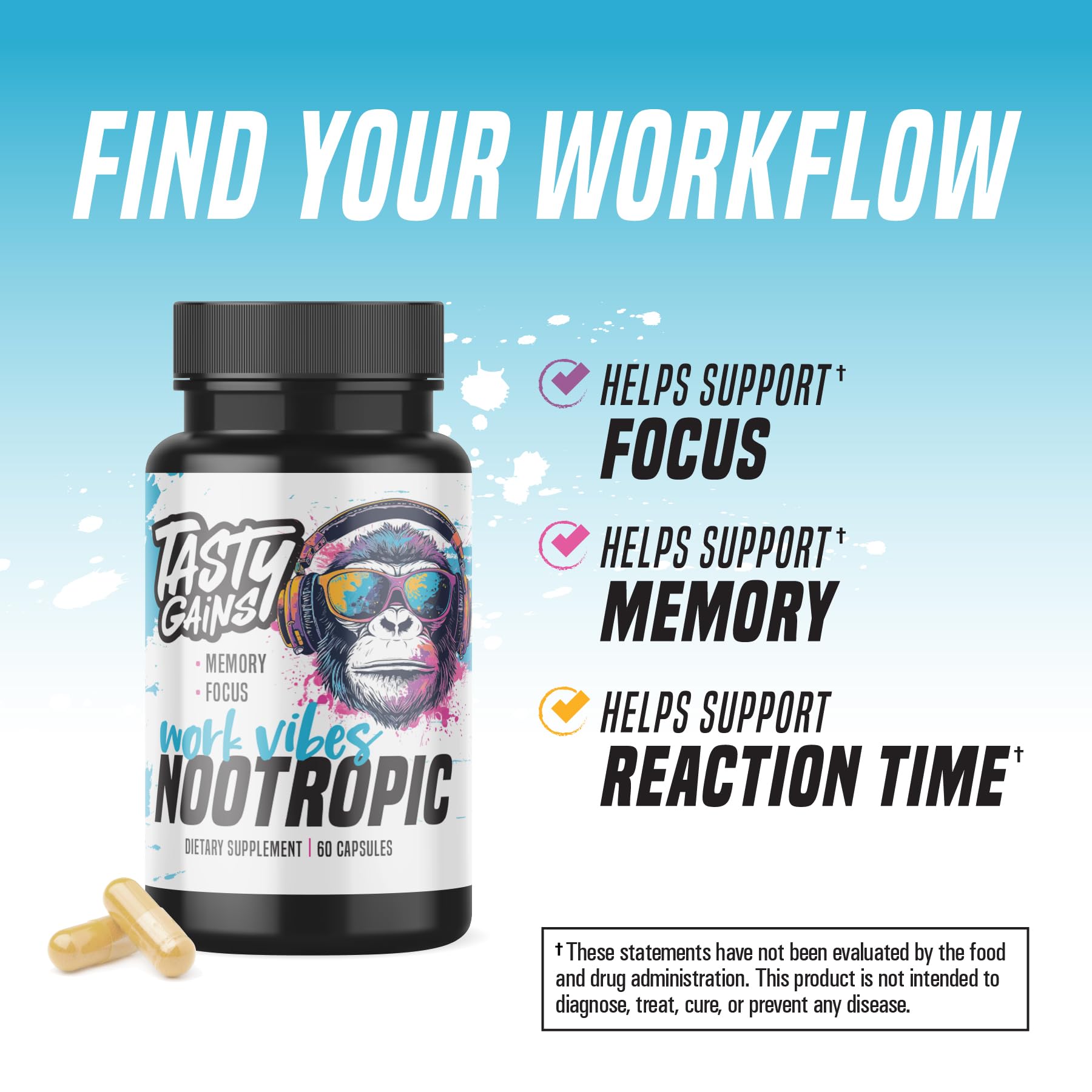 Nootropic Brain Supplement for Memory and Focus - Vitamin for Mental Health & Brain Health with L-Theanine, Rhodiola Rosea & Phosphatidylserine - Memory, Mental Clarity & Cognitive Improvement - 60 Ct - Maple Wellness Supplements