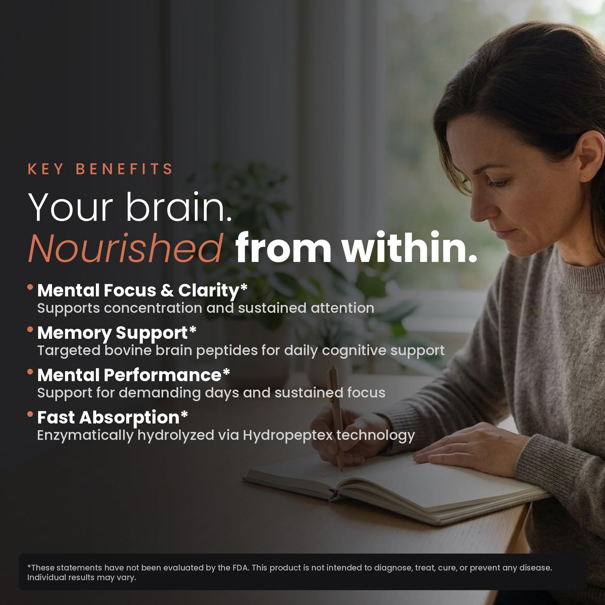 Nootropic Brain Supplement – Grass-Fed Bovine Brain Peptides for Focus, Memory & Mental Clarity – Ancestral Cognitive Support – Argentine Pasture-Raised, Non-GMO – 60 Capsules - Maple Wellness Supplements