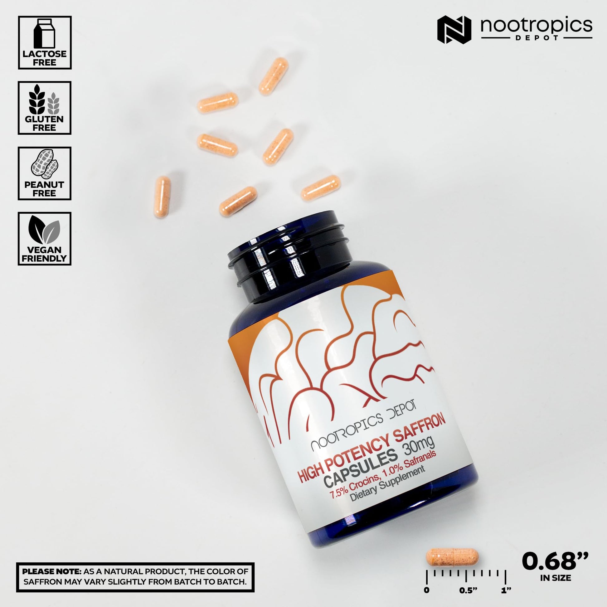 Nootropics Depot High Potency Saffron Extract Capsules | 30mg | Minimum 7.5% Crocins and 1% Safranals | Crocus sativus | 60 ct - Maple Wellness Supplements