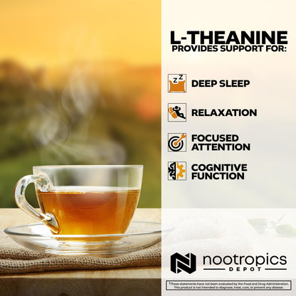 Nootropics Depot L-Theanine Capsules 200mg (180 Count) | Promotes Relaxation | Supports Healthy Stress Levels + Sleep Cycles | Promotes Cognitive Function + Focus | Amino Acid Supplement - Maple Wellness Supplements