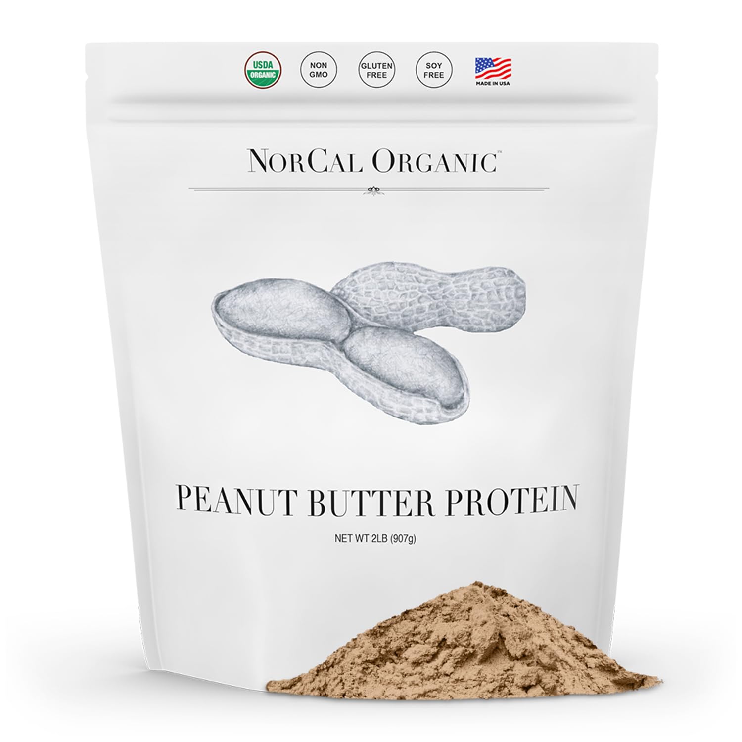Norcal Organic Peanut Butter Protein Powder - 2lb | Vegan, Low-Cal, 11g Protein - Maple Wellness Supplements