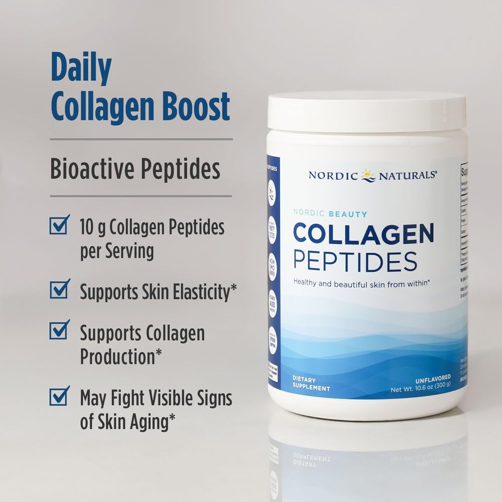 Nordic Naturals Nordic Beauty Collagen Peptides, Unflavored - 10.6 Ounces - Collagen Supplement for Skin Health and Elasticity - for Hot and Cold Beverages - 30 Servings - Maple Wellness Supplements