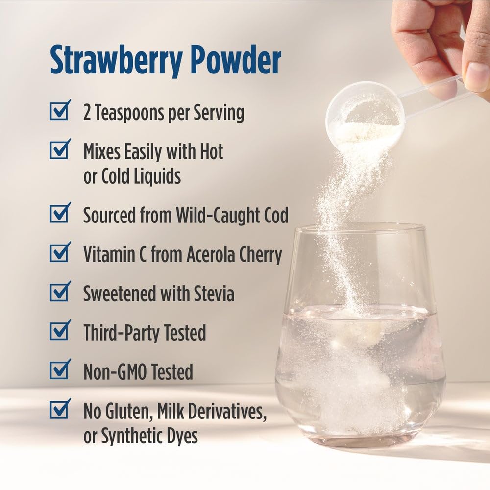 Nordic Naturals Nordic Beauty Marine Collagen Powder, Strawberry - 5.29 Ounces - Collagen Powder Supplement for Healthy Skin, Joints, and Bones, Vitamin C for Antioxidant Support - 30 Servings - Maple Wellness Supplements