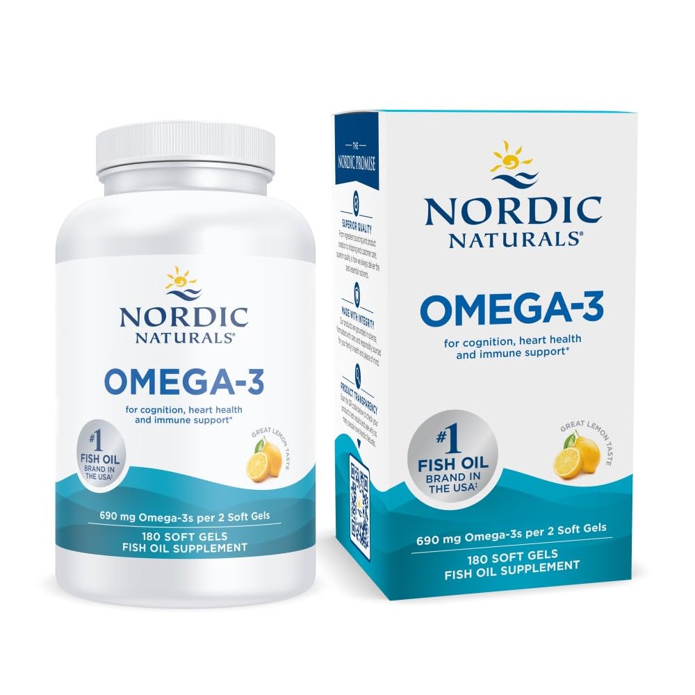 Nordic Naturals Omega-3, Lemon Flavor - 180 Soft Gels - 690 mg Omega-3 - Fish Oil - EPA & DHA - Immune Support, Brain & Heart Health, Optimal Wellness - Non-GMO - 90 Servings - Maple Wellness Supplements