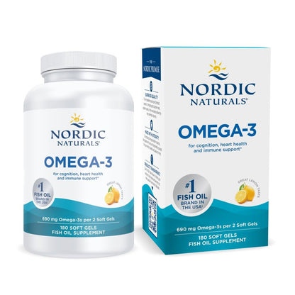 Nordic Naturals Omega-3, Lemon Flavor - 180 Soft Gels - 690 mg Omega-3 - Fish Oil - EPA & DHA - Immune Support, Brain & Heart Health, Optimal Wellness - Non-GMO - 90 Servings - Maple Wellness Supplements