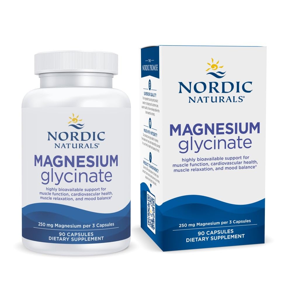 Nordic Naturals Vegetarian Magnesium Glycinate Capsules, Unflavored, 90 Count - 250mg Magnesium per Serving - Highly Bioavailable Support for Muscle & Cardiovascular - Maple Wellness Supplements
