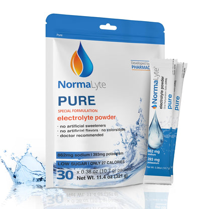 NormaLyte Pure Unflavored | Electrolyte Powder Packets | Sodium & Potassium Hydration Drink Mix | 30 Count | No Dyes, No Stevia - Maple Wellness Supplements