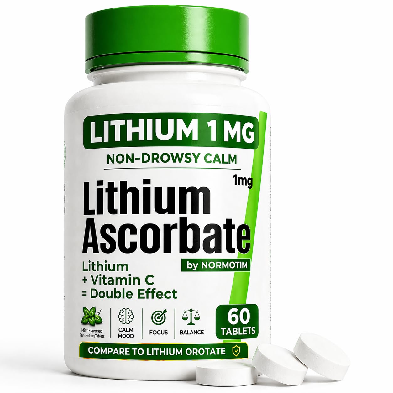 NORMOTIM Lithium Supplement 1 mg Tablets – Non-Drowsy Calm & Focus Support – Memory & Mental Clarity – Fast Dissolve – Compare to Lithium Orotate - Maple Wellness Supplements