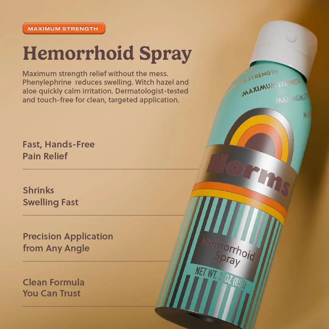 Norms Cooling Hemorrhoid Spray, Maximum Strength Touch-Free Relief with Phenylephrine, Witch Hazel, Aloe, Shrinks Swelling, Calms Itching, Soothes on Contact, 3oz Spray - Maple Wellness Supplements