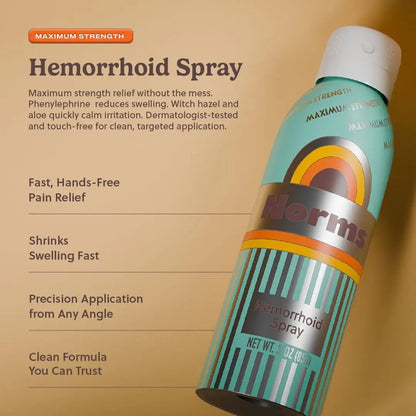 Norms Cooling Hemorrhoid Spray, Maximum Strength Touch-Free Relief with Phenylephrine, Witch Hazel, Aloe, Shrinks Swelling, Calms Itching, Soothes on Contact, 3oz Spray - Maple Wellness Supplements