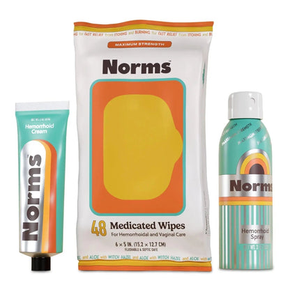 Norms The Full Hemorrhoid Treatment Bundle Medicated Wipes, Touch-Free Spray, and 5% Lidocaine Cream to Relieve Painful Itching, Burning & Swelling – Complete Hemorrhoid Care System - Maple Wellness Supplements