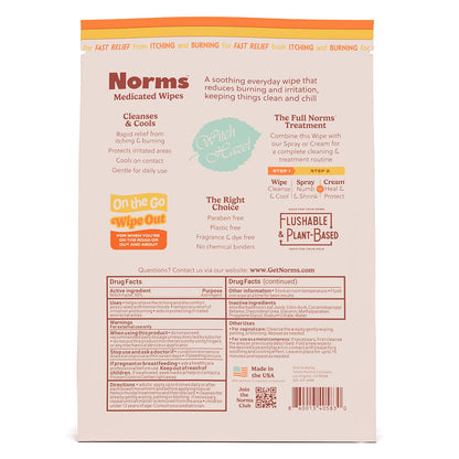 Norms Wipe Outs Hemorrhoid Wipes, 24 Individually Wrapped Witch Hazel Wipes with Aloe to Soothe and Cool Itching, Burning and Irritation, Flushable Septic Safe, Plant Based & Plastic-Free - Maple Wellness Supplements