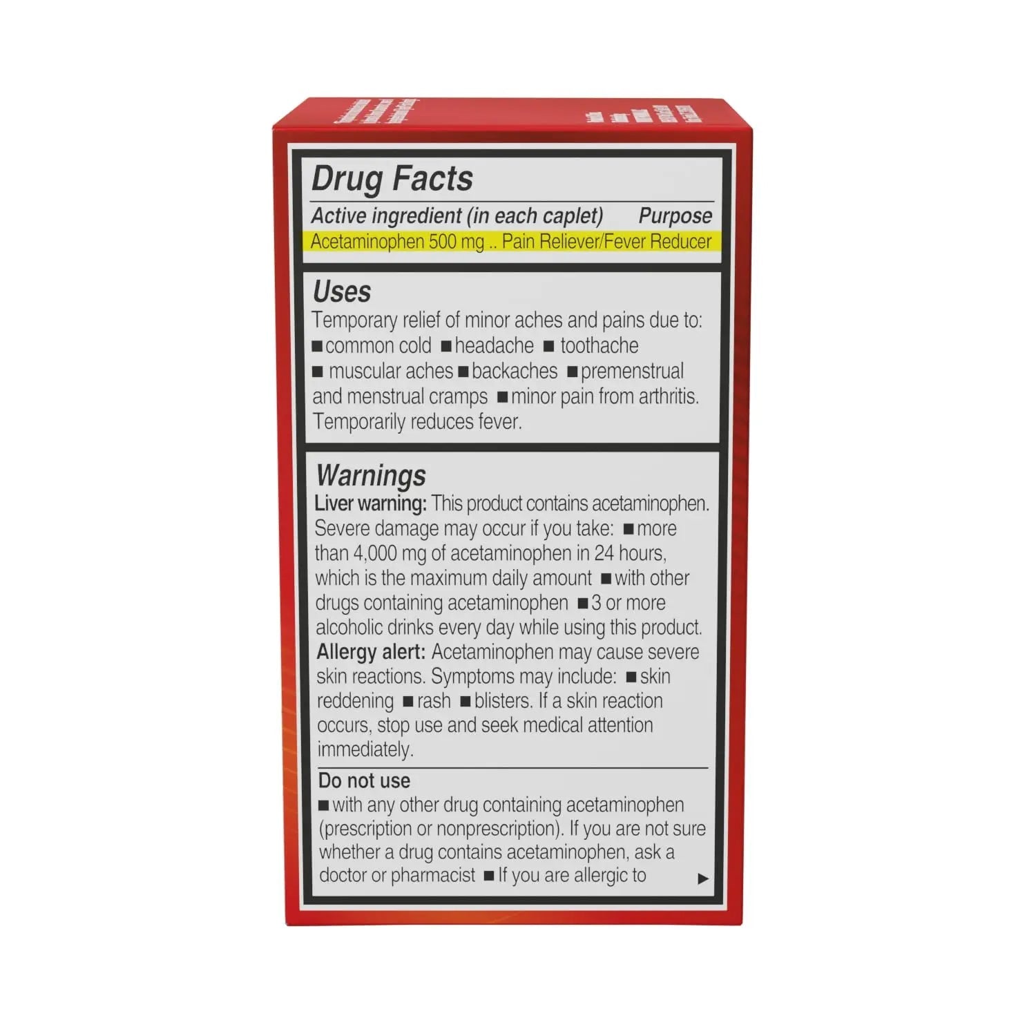 NOTTS Extra Strength 500 mg Caplets with Acetaminophen, Pain Reliever and Fever Reducer for Headache, Backache and Toothache, 100 Count - Maple Wellness Supplements