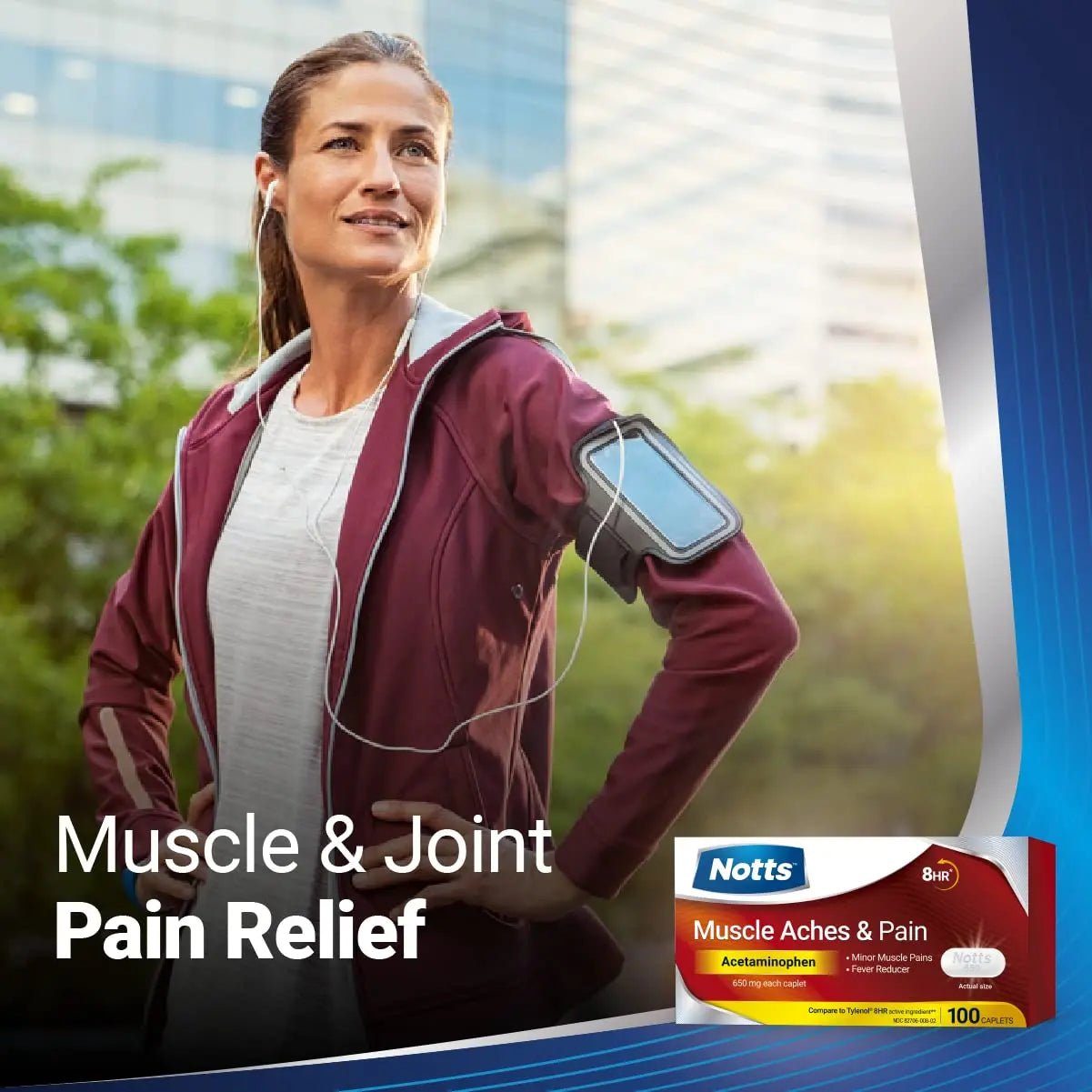 NOTTS Muscle Aches & Pain Acetaminophen 650 mg, 100 Count - Maple Wellness Supplements