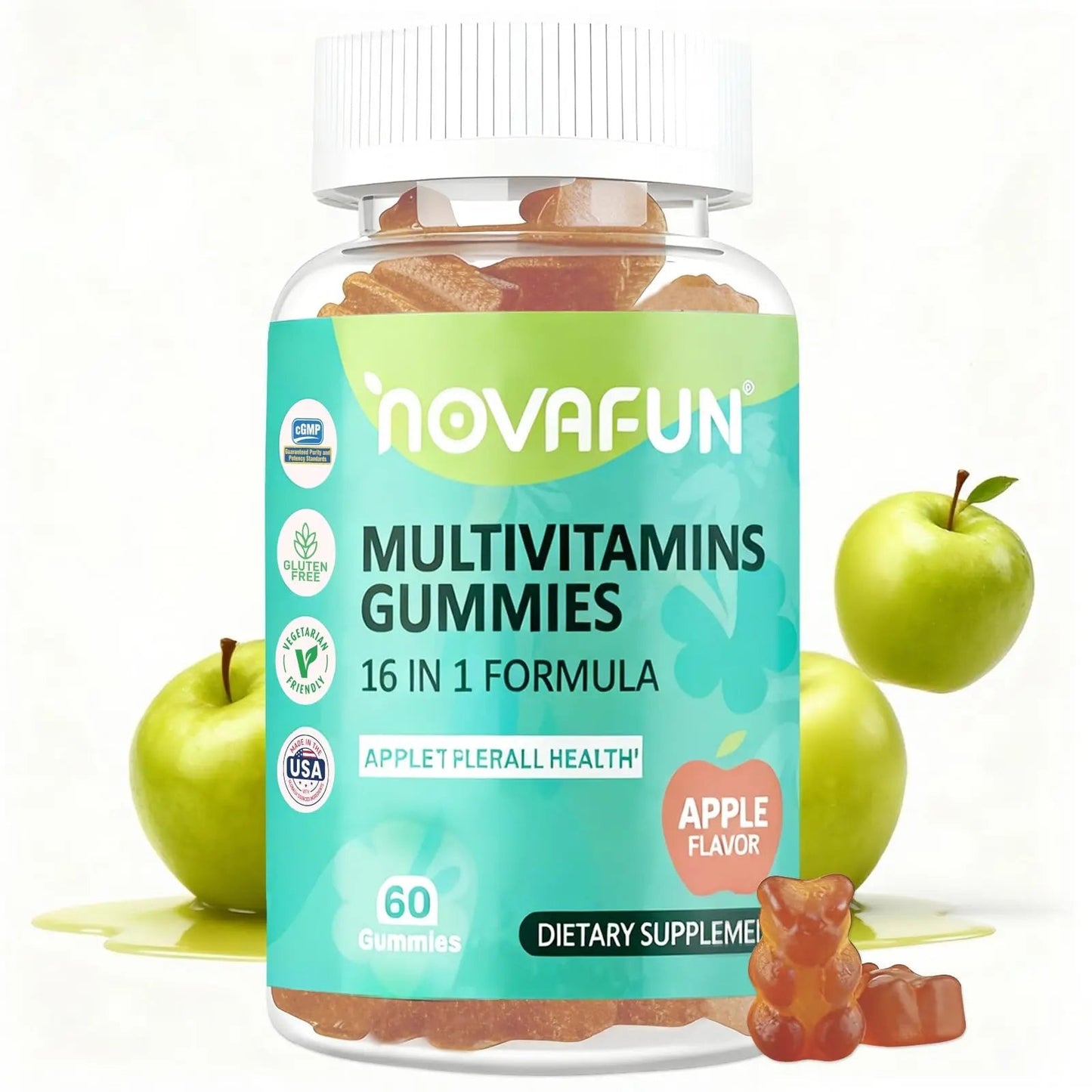Novafun Multivitamin Gummies,16-in-1 Multi Vitamin Supplements for Women, Men & Kids, Essential Vitamins & Minerals - Maple Wellness Supplements