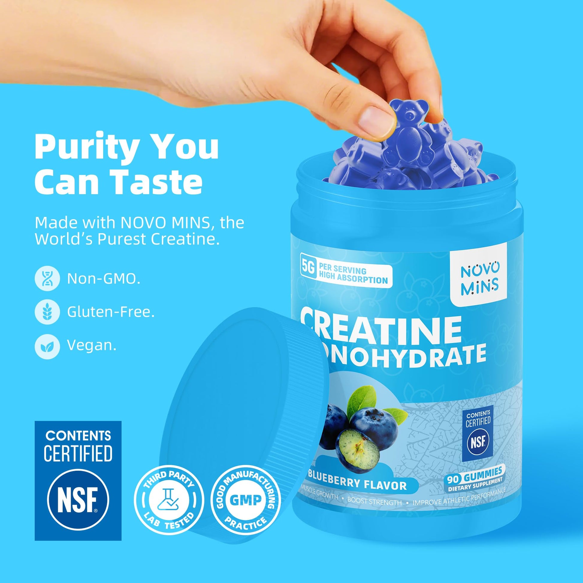 novomins Creatine Monohydrate Gummies 5000mg for Men & Women, Chewables Creatine Monohydrate for Muscle Strength, Muscle Builder, Energy Boost, Pre-Workout Supplement - Maple Wellness Supplements