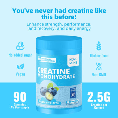 novomins Creatine Monohydrate Gummies 5000mg for Men & Women, Chewables Creatine Monohydrate for Muscle Strength, Muscle Builder, Energy Boost, Pre-Workout Supplement - Maple Wellness Supplements