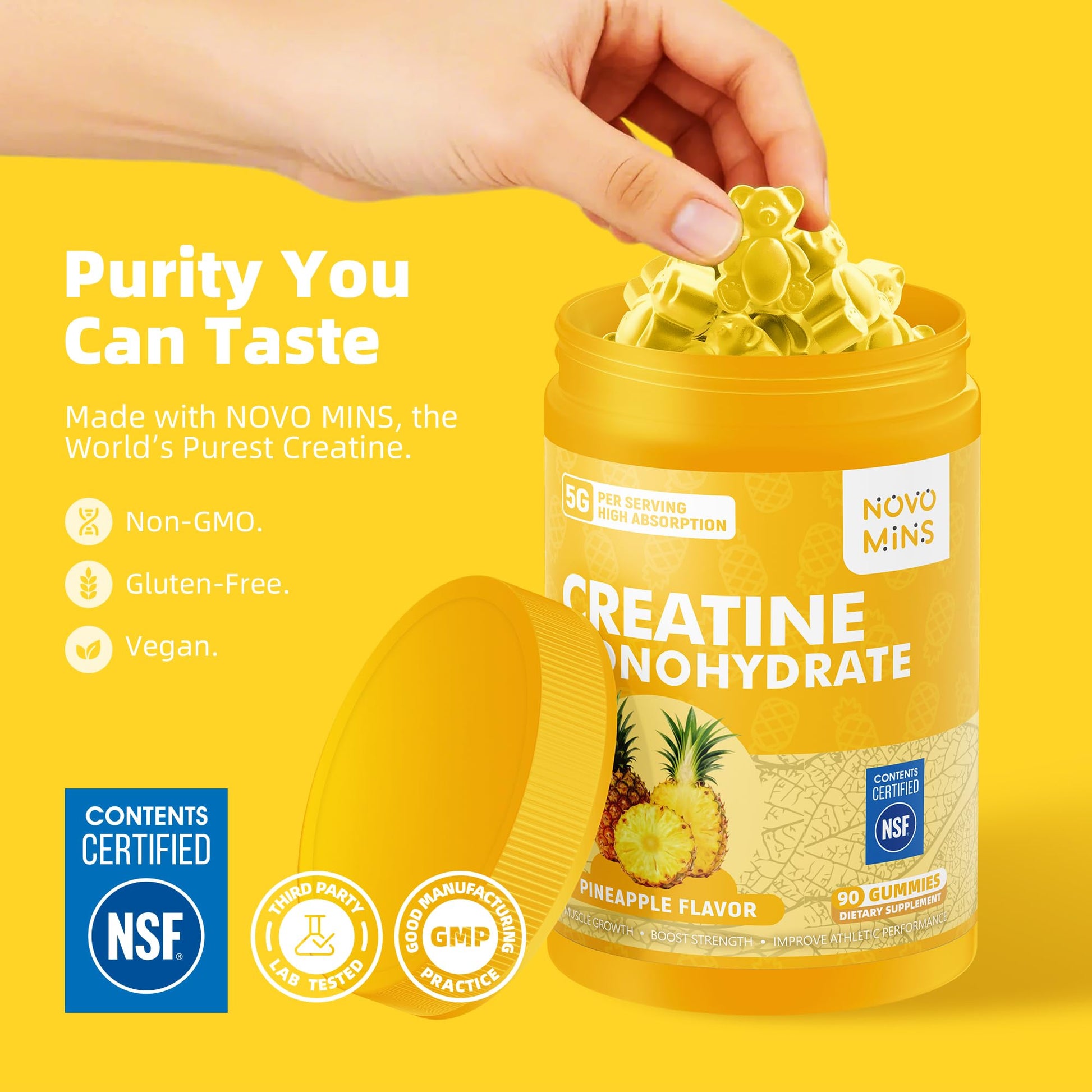 novomins Creatine Monohydrate Gummies for Men & Women, Chewables Creatine Monohydrate for Muscle Strength, Muscle Builder, Energy Boost, Pre-Workout Supplement - Maple Wellness Supplements