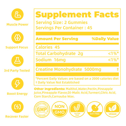 novomins Creatine Monohydrate Gummies for Men & Women, Chewables Creatine Monohydrate for Muscle Strength, Muscle Builder, Energy Boost, Pre-Workout Supplement - Maple Wellness Supplements
