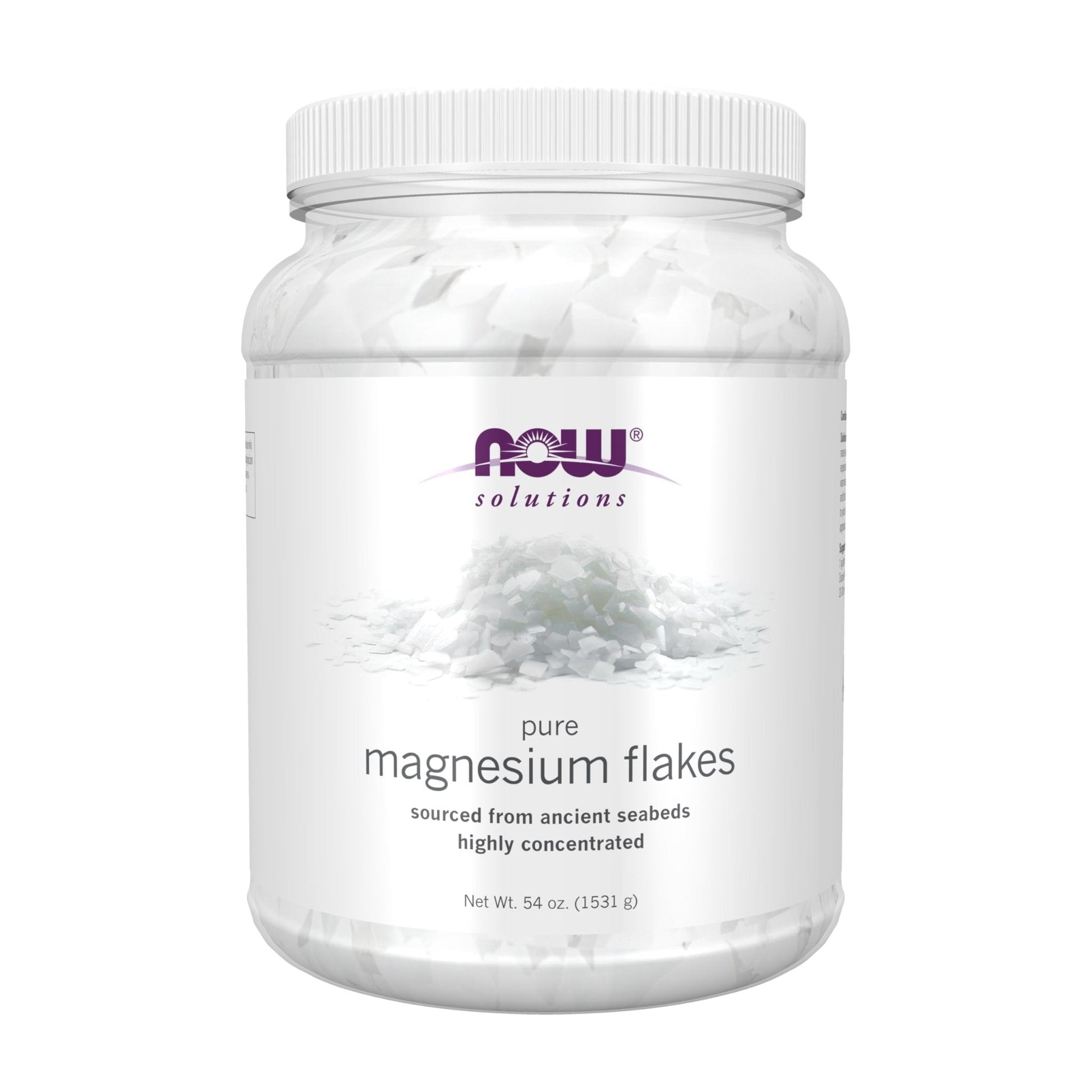 NOW Foods Solutions, Magnesium Flakes, 100% Pure, from the Ancient Zechstein Seabed, Highly Concentrated, 54-Ounce - Maple Wellness Supplements