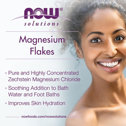 NOW Foods Solutions, Magnesium Flakes, 100% Pure, from the Ancient Zechstein Seabed, Highly Concentrated, 54-Ounce - Maple Wellness Supplements