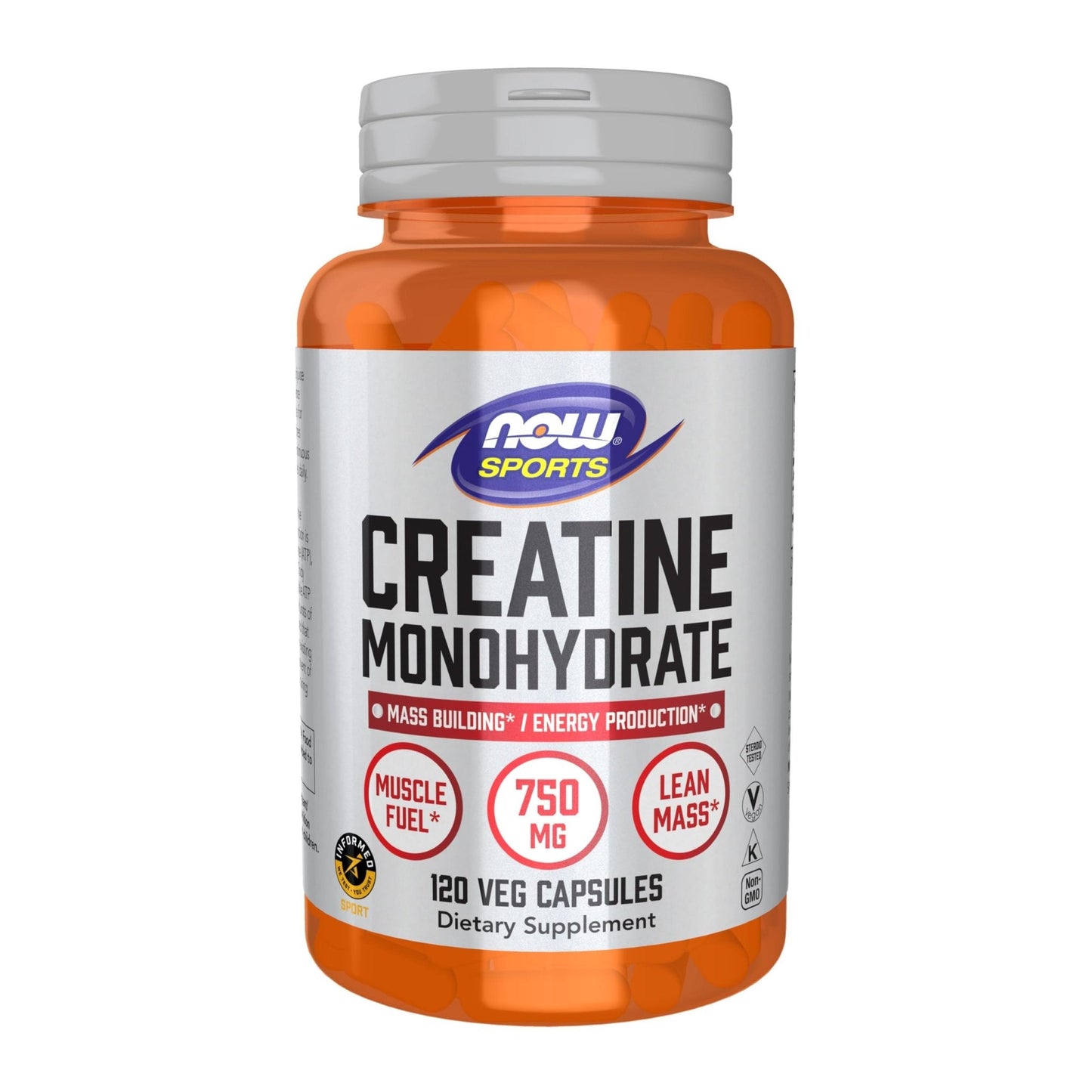 NOW Foods Sports Nutrition, Creatine Monohydrate 750 mg, Mass Building*/Energy Production*, 120 Veg Capsules - Maple Wellness Supplements