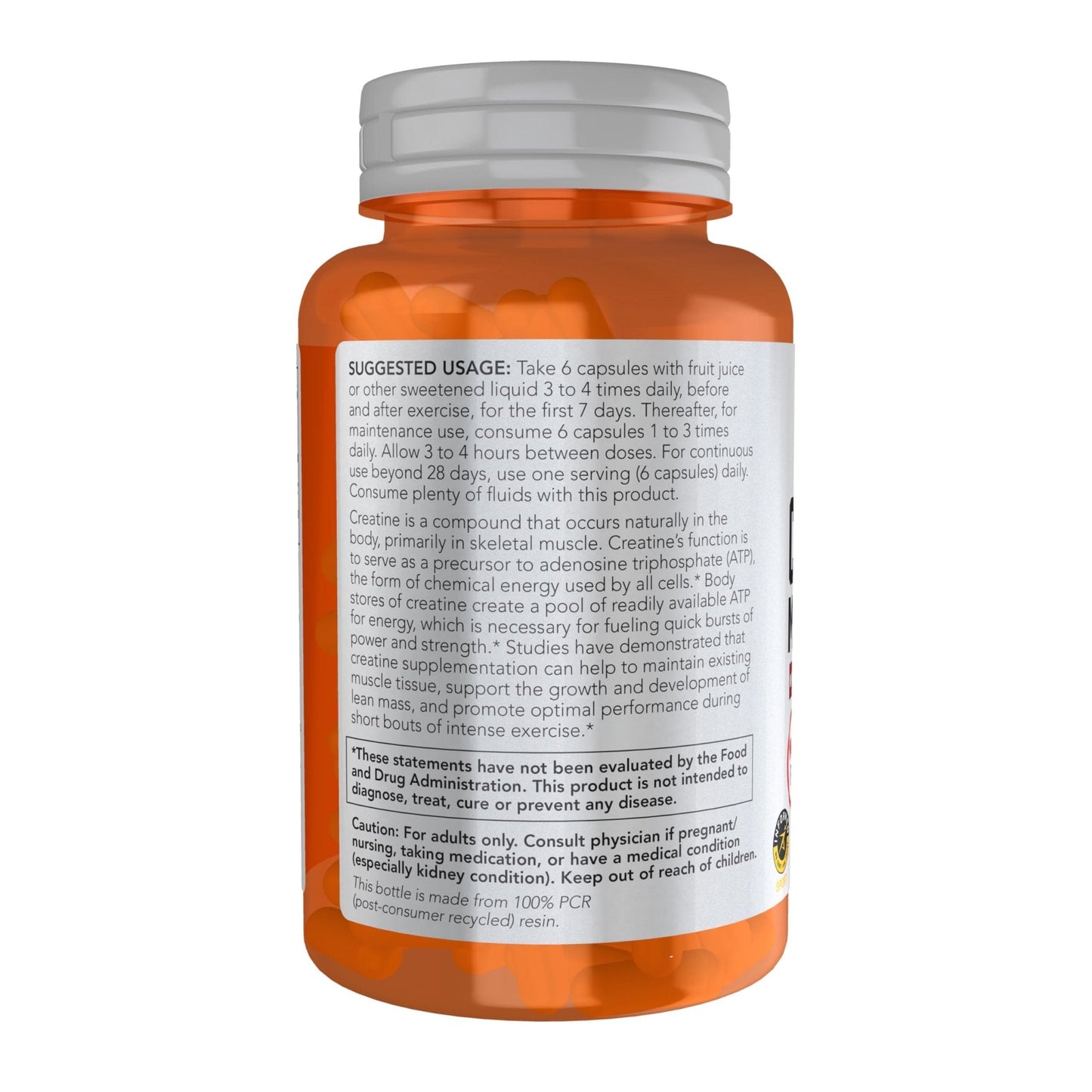 NOW Foods Sports Nutrition, Creatine Monohydrate 750 mg, Mass Building*/Energy Production*, 120 Veg Capsules - Maple Wellness Supplements