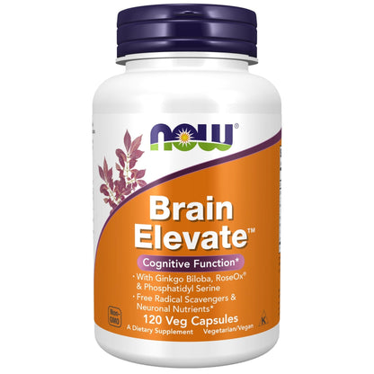 NOW Foods Supplements, Brain Elevate™, Featuring Ginkgo Biloba, RoseOx® and Phosphatidyl Serine, 120 Veg Capsules - Maple Wellness Supplements