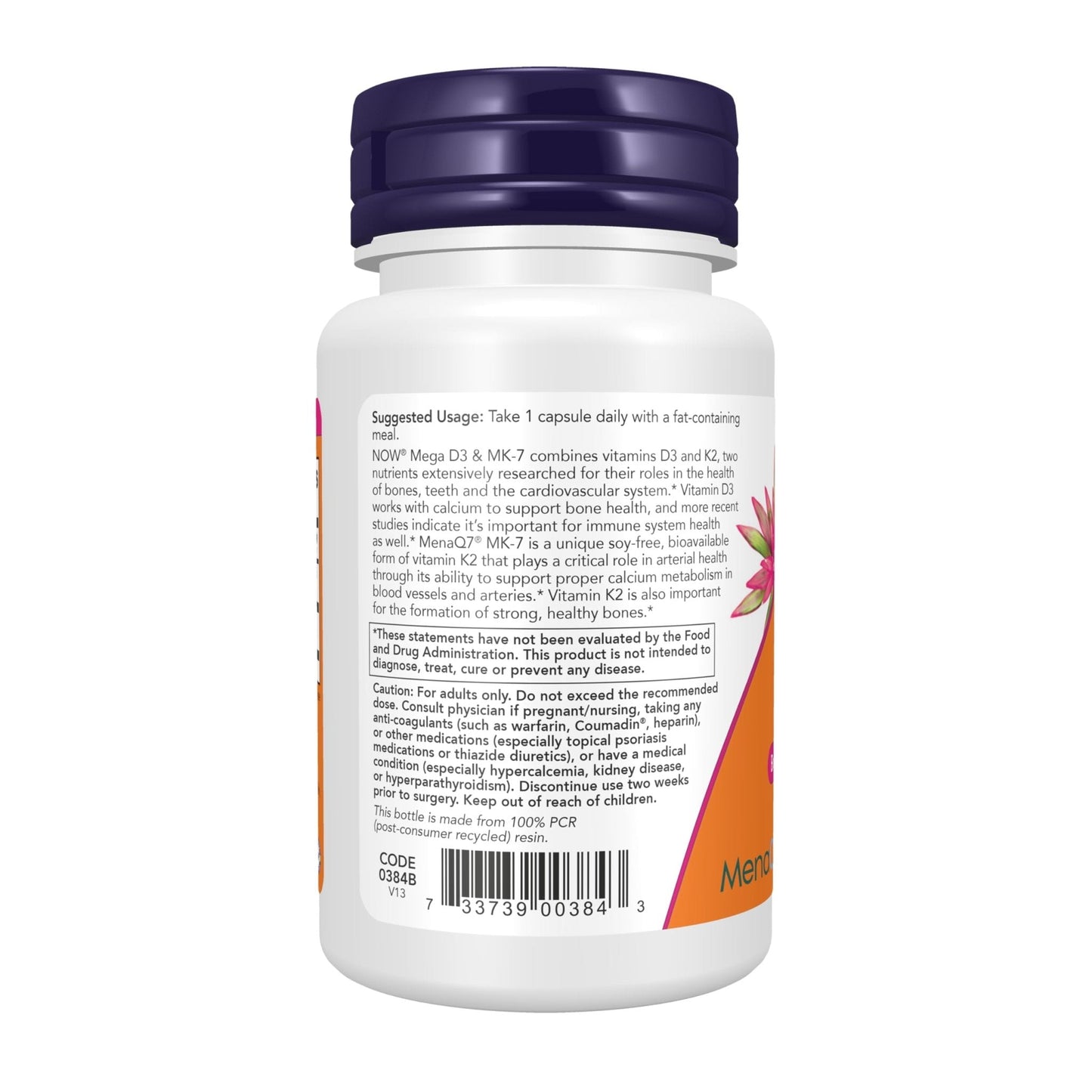 NOW Foods Supplements, Mega D-3 & MK-7 with Vitamins D-3 & K-2, 5,000 IU/180 mcg, Bone & Cardiovascular Support*, 60 Veg Capsules - Maple Wellness Supplements