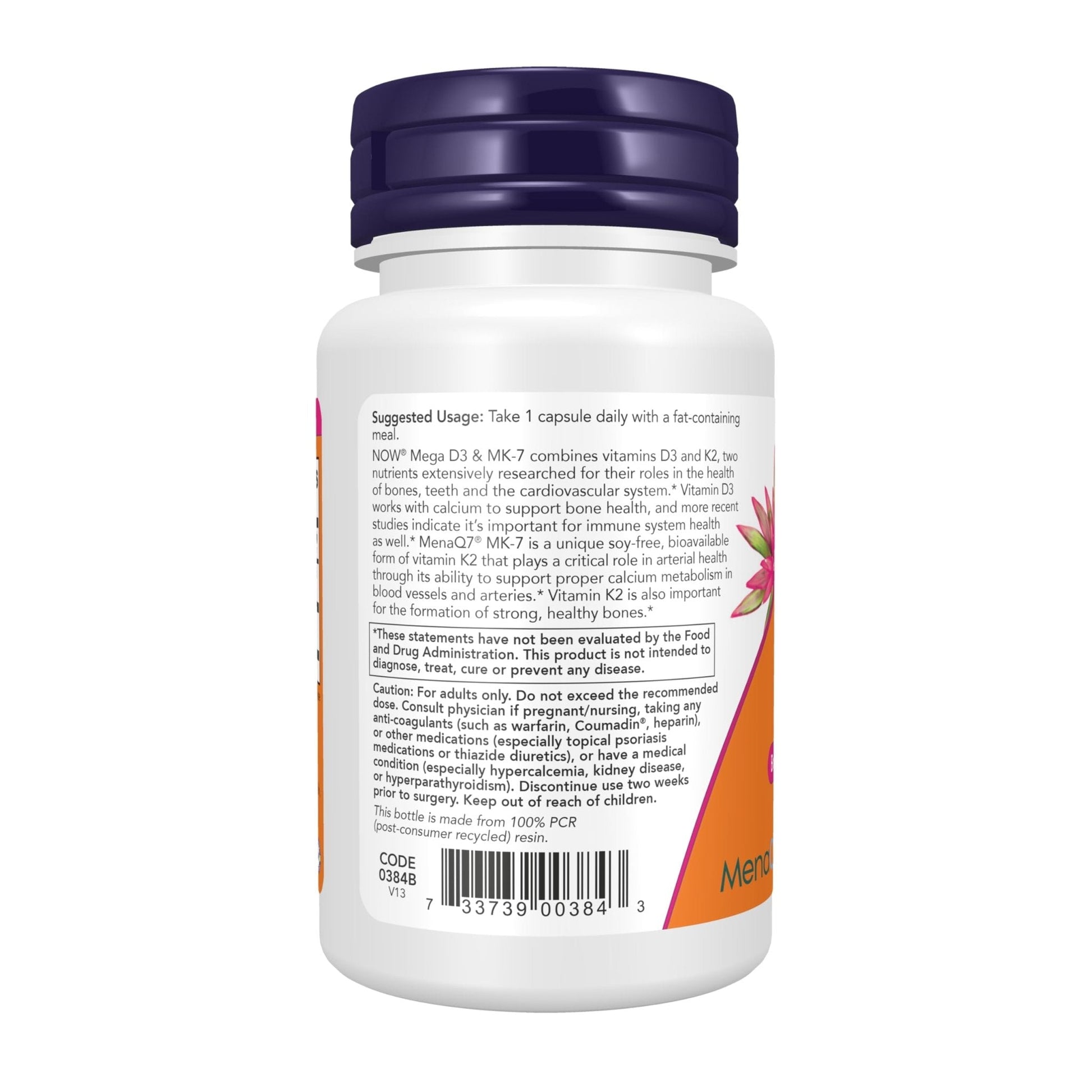 NOW Foods Supplements, Mega D-3 & MK-7 with Vitamins D-3 & K-2, 5,000 IU/180 mcg, Bone & Cardiovascular Support*, 60 Veg Capsules - Maple Wellness Supplements