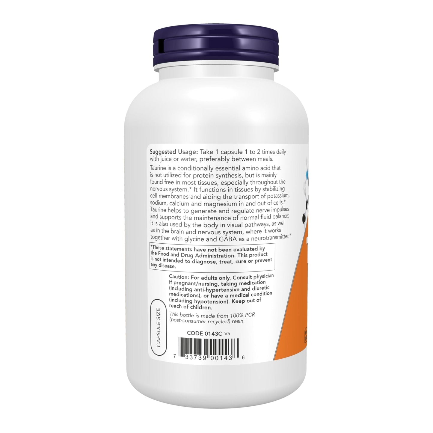 NOW Foods Supplements, Taurine 1,000 mg, Double Strength, Nervous System Health*, 250 Veg Capsules - Maple Wellness Supplements