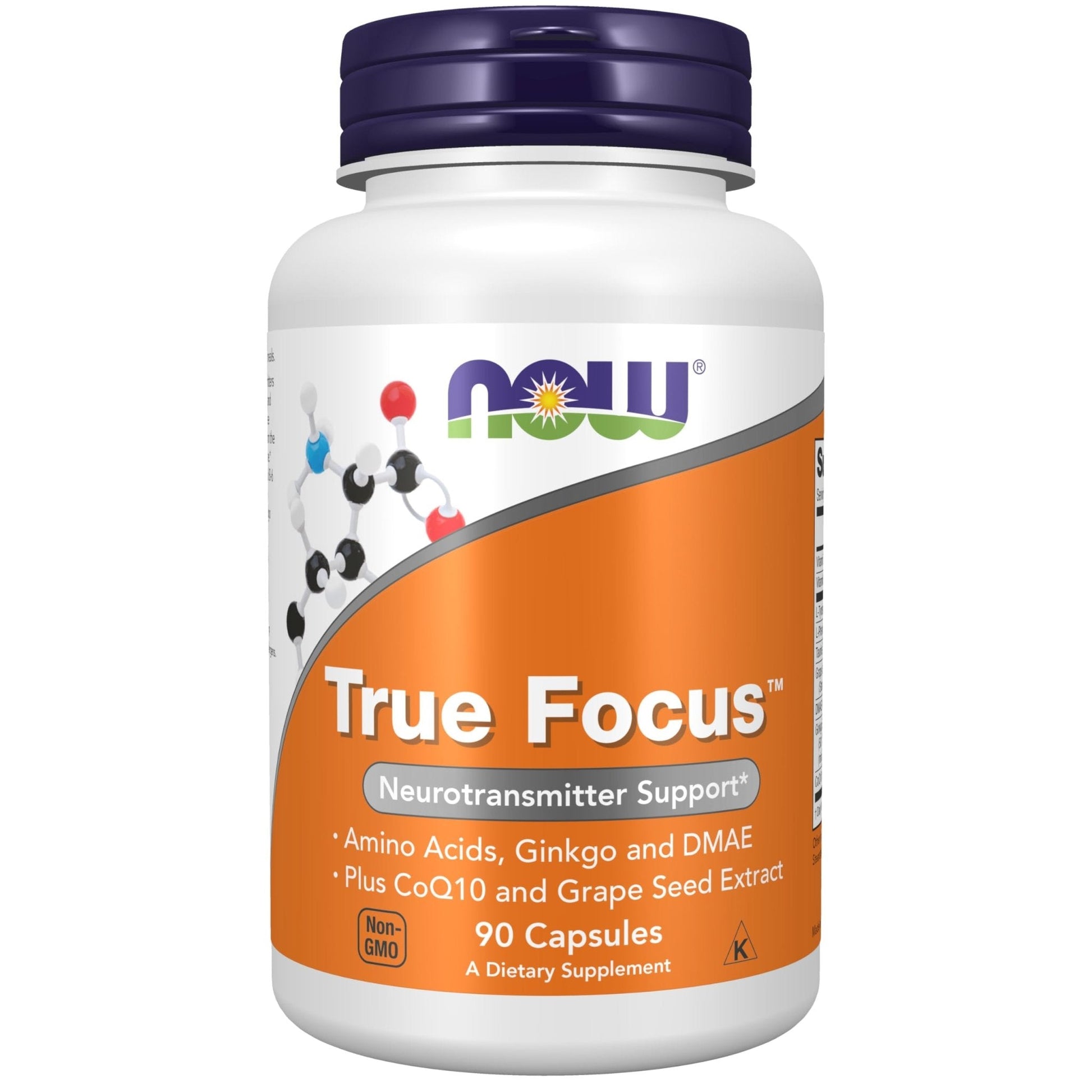 NOW Foods Supplements, True Focus™ with Amino Acids, Ginkgo, DMAE + CoQ10 and Grape Seed Extract , 90 Veg Capsules - Maple Wellness Supplements