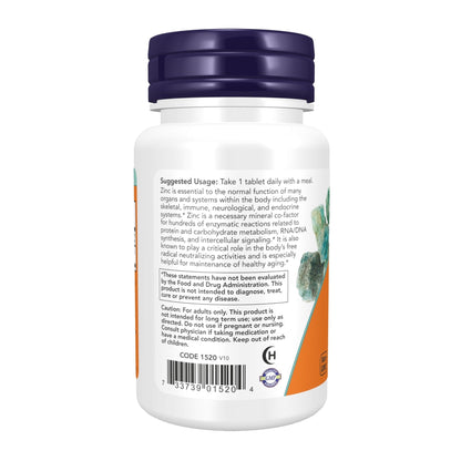 NOW Foods Supplements, Zinc (Zinc Gluconate) 50 mg, Supports Enzyme Functions*, Immune Support*, 100 Tablets - Maple Wellness Supplements