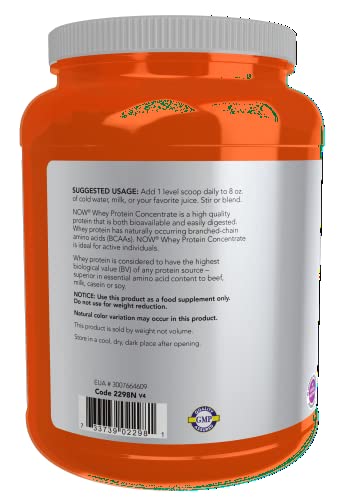 NOW Sports Nutrition, Whey Protein Concentrate, 24 g With BCAAs, Unflavored Powder - Maple Wellness Supplements